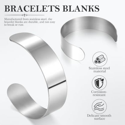 Operitacx 8Pcs Bracelet Blanks for Jewelry Making Stainless Steel Cuff Bracelet Blanks for Engraving and Stamping Adjustable Metal Core 2.48 X 2.36 X 0.78 in - size: 8pcs-20mm