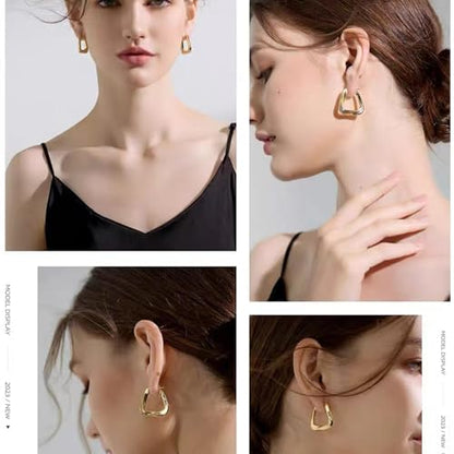 2 Pairs Gold/Silver Hoop Earrings For Women Set Trendy,14K Plated Gold Chunky Huggie Hoop Earings Pack,Oval Twisted Statement Silver Hoops,Fashion Jewelry Gift - color: 16) square twist hoop