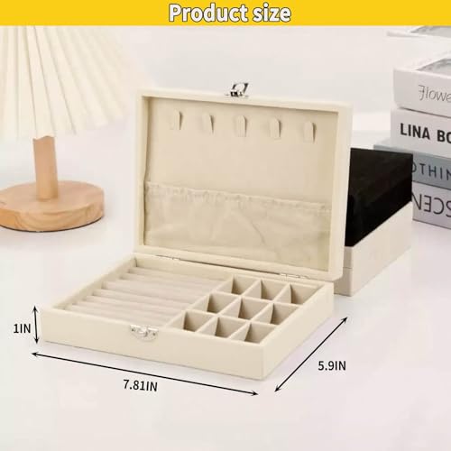 Small Jewelry Box for Women - Velvet Jewelry Box Organizers and Storage, Necklace, Earring, Ring, Bracelets Box (Ivory white)