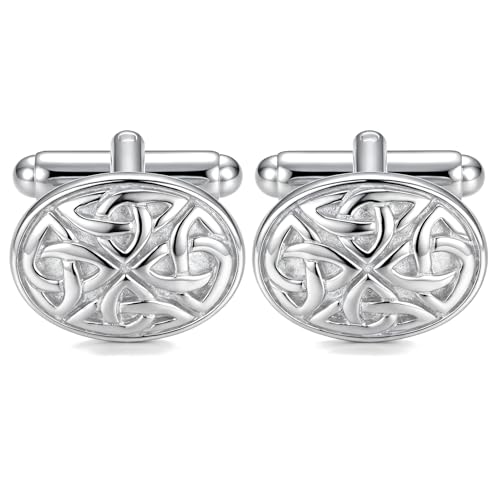Alexander Castle Men's Cufflinks 925 Sterling Silver Celtic - 17mm x 12mm Oval Celtic Trinity Cuff Links with Jewelry Gift Box