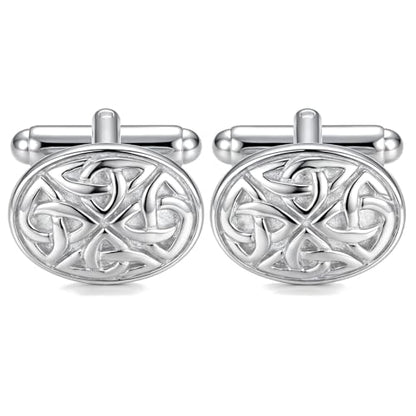 Alexander Castle Men's Cufflinks 925 Sterling Silver Celtic - 17mm x 12mm Oval Celtic Trinity Cuff Links with Jewelry Gift Box