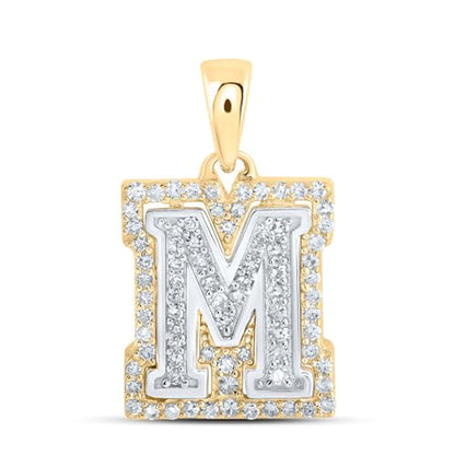 Sonia Jewels Solid 10K Yellow and White Gold Two Tone Real Natural Diamond Womens A-Z Initial Letter Pendant Charm for Necklaces 1/6 Carat (.17 Cttw) - style: M - 10k White and Yellow Gold