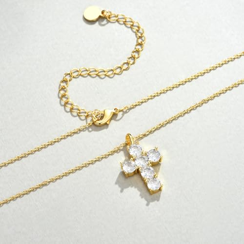 NUZON Sunburst Heart / 2-Tone Interlocking/CZ Evil Eye/Single Pearl/Love Heart Pendant Necklace for Women 14K Gold Chain Necklace Chunky Statement Jewelry - color: CZ Cross