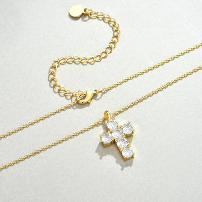 NUZON Sunburst Heart / 2-Tone Interlocking/CZ Evil Eye/Single Pearl/Love Heart Pendant Necklace for Women 14K Gold Chain Necklace Chunky Statement Jewelry - color: CZ Cross