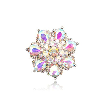 Flower Shape Crystal Cocktail Stretch Ring Party Prom Floral Statement Elastic Ring for Women - color: AB crystal-Platinum tone