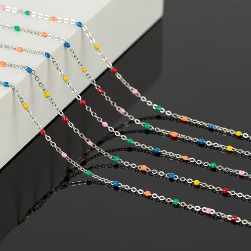 KYUNHOO 5 Meters Colorful Beaded Stainless Steel Jewelry Making Chains Bulk | Silver Necklace Chains Bulk on Spool Thin Cable Chain Link with Jewelry Making Supplies for Bracelet Choker Crafting - color: Steel-Color2-2mm