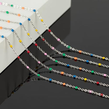 KYUNHOO 5 Meters Colorful Beaded Stainless Steel Jewelry Making Chains Bulk | Silver Necklace Chains Bulk on Spool Thin Cable Chain Link with Jewelry Making Supplies for Bracelet Choker Crafting - color: Steel-Color2-2mm