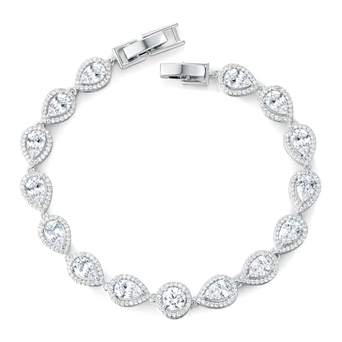 Tennis Bracelets for Women - 18K White Gold Plated Wedding Bridal Bracelet for Brides Bridesmaids, Classic Cubic Zirconia Tennis Bracelets for Wedding, Prom, Party, Jewelry Gift
