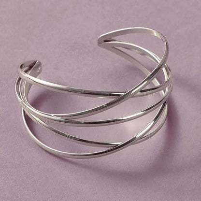 Multi-layer Cuff Bracelet for Women Gold Silver Chunky Cross Wire Bangle Bracelet Wide Adjustable Open Bracelet Trendy Statement Outfits Accessories - color: Silver