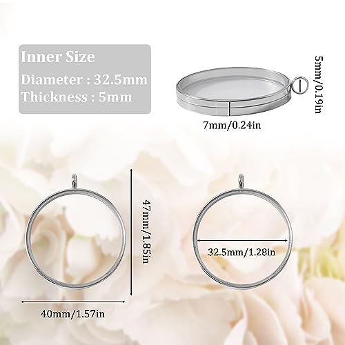WANDIC Silver Photo Charms, 4 Pcs Screw Thread Round Memory Locket Pendants, Bridal Wedding Bouquet Frame for Bouquet or Car Decoration, Key Chain, Necklace Making, 40mm - size: 40mm