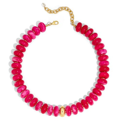 Chunky Colorful Bead Necklace Summer Fashion Statement Boho Beaded Chunky Necklace for Women Adjustable Length Lightweight Cool Suitable for Beach Vacation Daily Wear & Summer Parties - color: Hot Pink