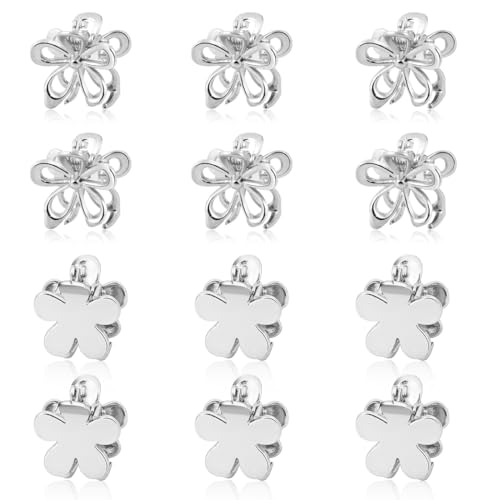 12PCS Small Metal Hair Claw Clips, Silver Mini Hair Clips for Thin Thick Hair, Cute Tiny Hair Clips, Little Flower Hair Jaw Clamps, Nonslip Bangs Pins Hair Accessories for Women Girls - color: Silver Flower