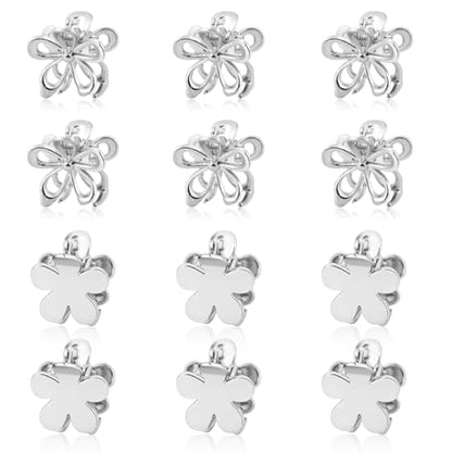 12PCS Small Metal Hair Claw Clips, Silver Mini Hair Clips for Thin Thick Hair, Cute Tiny Hair Clips, Little Flower Hair Jaw Clamps, Nonslip Bangs Pins Hair Accessories for Women Girls - color: Silver Flower