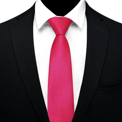 GUSLESON 3.15"（8cm） Mens Pre-tied Adjustable Zipper Tie Solid Necktie for Business and Wedding - color: Fuchsia Pink