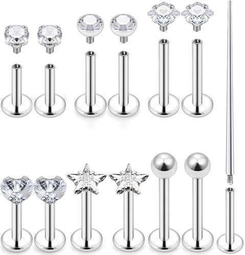 16G Lip Labret Medusa Rings Studs Internally Threaded 316L Surgical Steel Snake Bite Lip Rings Flat Back Catilage Tragus Helix Daith Earrings Piercings Jewelry for Women Men 8mm - color: 16G-6mm 8mm 10mm Bars + Piercing Taper