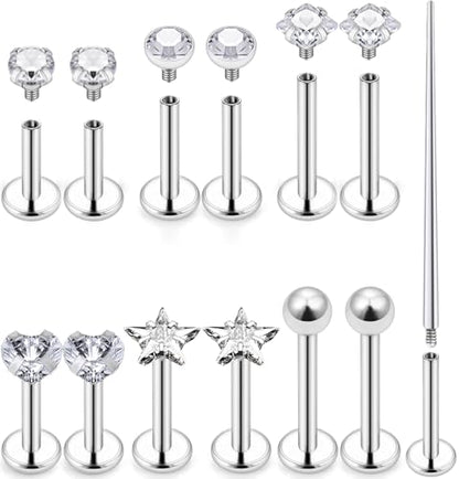 16G Lip Labret Medusa Rings Studs Internally Threaded 316L Surgical Steel Snake Bite Lip Rings Flat Back Catilage Tragus Helix Daith Earrings Piercings Jewelry for Women Men 8mm - color: 16G-6mm 8mm 10mm Bars + Piercing Taper