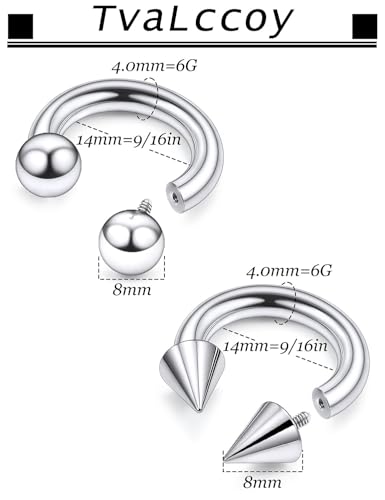 F136 Titanium 20/18/16/14/12/8/4/2g Septum Nose Rings Gauge Earrings Lip Rings Prince Albert Jewelry Internally Threaded Horseshoe Hoop Piercings - size: 6g*14mm