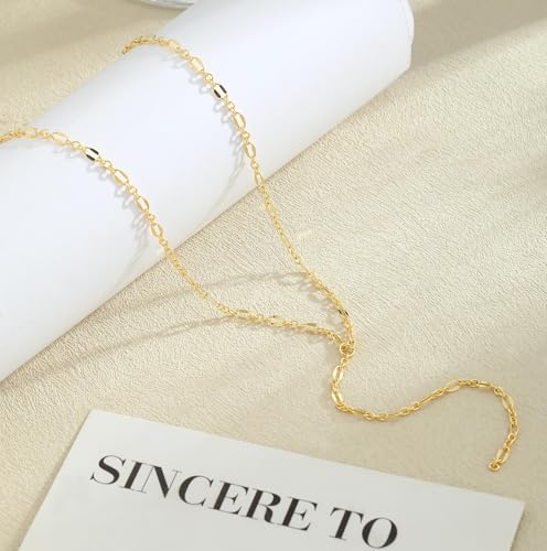 Lariat Gold Necklace for Women,14K Gold Plated Y-Shaped Chain Minimalist Long Necklaces Dainty Simple Drop Chain Necklace Beach Jewelry Gift for Her