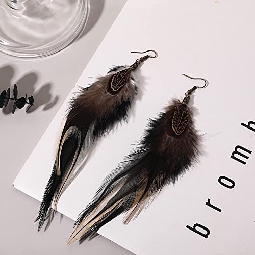 Bohemian Long Feather Earrings for Women Handmade Natural Dangle Tassel Jewelry - color: Style F