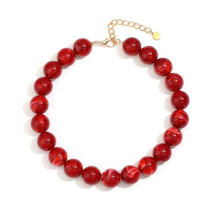 Chunky Necklaces for Women Trendy 20MM Large Resin Beaded Necklace Bold Statement Chunky Choker Necklace Boho Beads Summer Beach Jewelry - color: Red