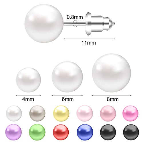 AoedeJ Colorful Pearl Stud Earrings - Small Pearl Earrings Set in Stainless Steel for Women - color: 8mm