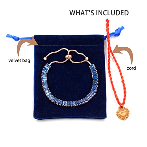 Uloveido Classic Emerald Cut Rectangular Cubic Zirconia Eternity Tennis Bracelet Adjustable for Women Y1788 - color: Rose Gold-Dark Blue