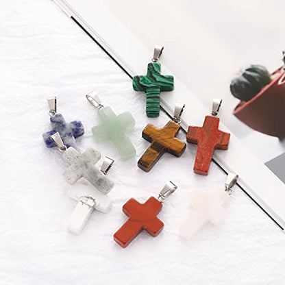 Lezam 24 Pieces Healing Crystal Heart Moon Cross Shaped Pendants Necklace Charms for DIY Jewelry Making Natural Quartz Stones Chakra Love Beads Bulk - color: 24Pcs-E