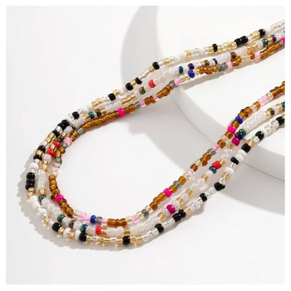 3Pcs/Set Boho Elastic Beads Waist Chains Jewelry Summer Beach Seed Beaded Belly Chain Jewelry Bikini Sexy Bead Waist Body Jewelry for Women - color: Brown