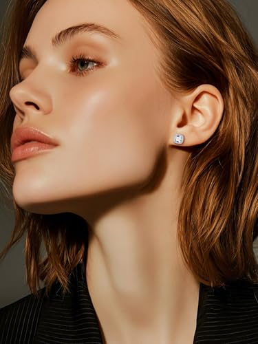 FindChic Birthstone Earrings for Women, Round/Heart/Square/Teardrop Earrings with 925 Sterling Silver Posts & Push Backs, Hypoallergenic Studs with Cubic Zirconia, 12 Months Jewelry with Gift Box - style: 04. April-Diamond (Square)