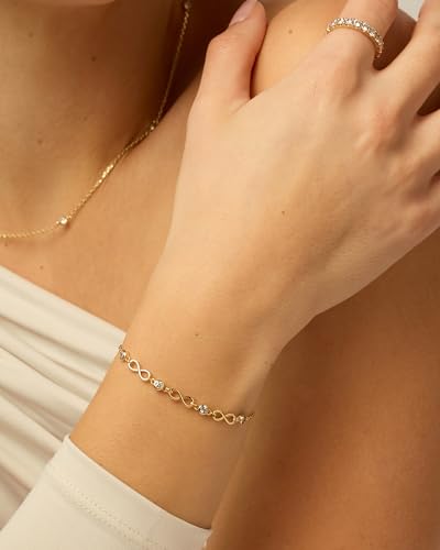 PAVOI 14K Gold Plated Beaded Bracelet for Women | Stackable Gold Bead Bracelet | Adjustable Dainty Gold Jewelry - style: Infinity