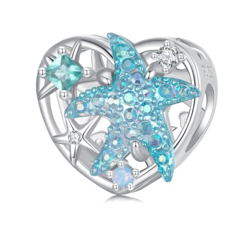 Hummingbird Charms For Bracelets 925 Sterling Silver Animal Dangle & Beads Butterfly Cat Beads Charms For Women Jewelry Gift - color: Blue starfish