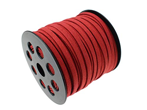 5mm Faux Suede Leather Cord String for Jewerly Making 40 Yards Red Bracelet Cords Flat Thin Leather Lace Thread for Necklace-Chocker & DIY Projects - size: 40 Yards Red