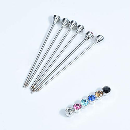 Sparkling Czech Crystal Stone Collar Bar Tie Necktie Pins Shirt Collar Stud Bar for Men with Gift Box - color: 6PCS Silver