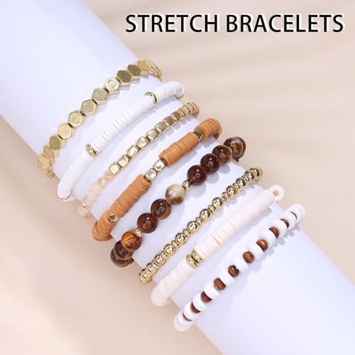 Mens Beaded Bracelets Tribal Wooden Elastic Adjustable Prayer Beads Wrap Cuff for Women - color: S: 8pcs