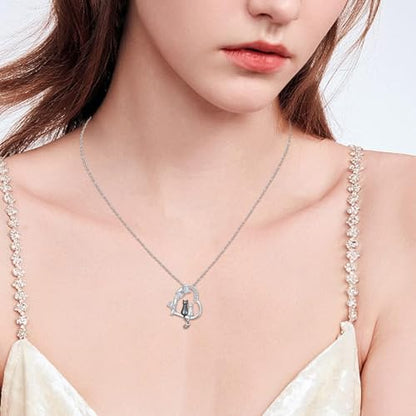Heart Animal Necklace 925 Sterling Silver Cute Animal Pendant Jewelry Birthday Gifts for Women Girlfriend Mom Animal Lovers - style: 1-2 Black Cat
