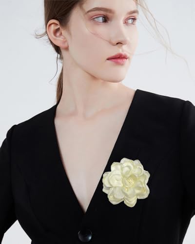 Dainty Fabric Rose Flower Large Brooch Lapel Pins Flower Brooches Pin Classic for Wedding Party Dance Banquet for Women Dress Suit Clothes Accessories Jewelry 100mm - color: Beige
