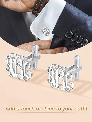 FindChic Stainless Steel Round Cufflinks with Custom Text/Picture/Monogram Letters 18K Gold Plated/Black Color for Men Groom Suits Shirts, with Gift Box - style: 04. custom 3 monograms (stainless steel)