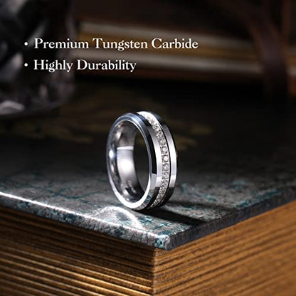 King Will 8mm Tungsten Carbide Rings for Men Cubic Zircon Stones Inlay - color: Silver 8mm