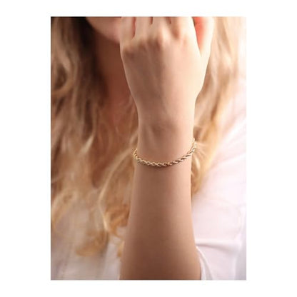 kelistom 18K Gold Silver Tone Rope Link Chain Bracelet for Women Men, 3mm 4mm Braided Rope Chain Bracelets, 7” 7.5” 8.3”, - size: 7.0", style: 3mm-gold