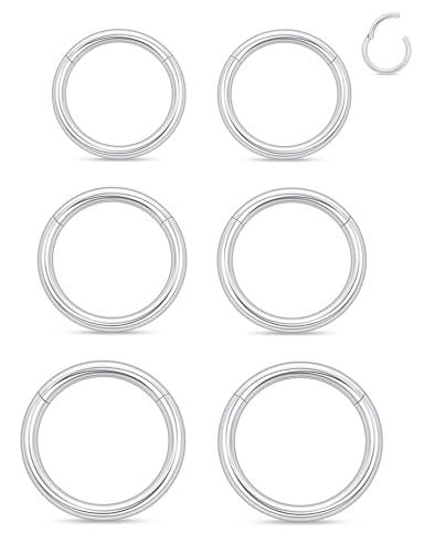 20G 18G 16G 14G Nose Rings Hoops Astm F136 Titanium Clicker Septum Jewelry Lip Ring Tragus Helix Daith Rook Conch Snug Cartilage Lobe Earrings Hoop Piercing Jewelry For Women Men Silver - size: 14G-12MM-14MM-16MM