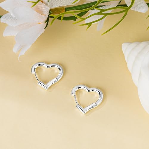 Heart Shaped Hoop Earrings for Women | 14k Gold Silver Plated, Small Heart Earring, Huggie Hoops, Lightweight, Jewelry Gifts - color: 03Heart-Silver