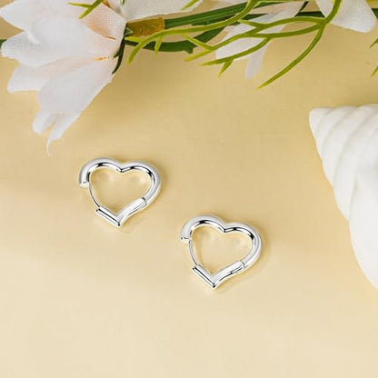 Heart Shaped Hoop Earrings for Women | 14k Gold Silver Plated, Small Heart Earring, Huggie Hoops, Lightweight, Jewelry Gifts - color: 03Heart-Silver