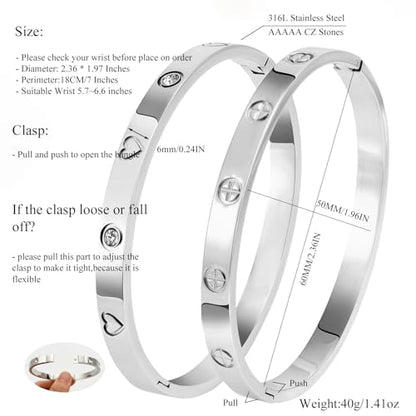 Camhanno Gold Bangles for Women - Stainless Steel Love & Friendship Bracelet Set with Gift Box | Daily Wear & Party Jewelry - color: 2Pcs Silver Set Style 5