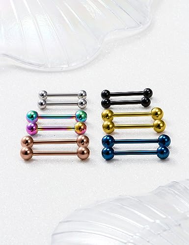 16G 14G Surgical Steel Shiny Ball Nipple Tongue Shield Ring Barbell Body Piercing Jewelry Retainer 12-16mm 12PCS - style: 12PCS - 14G Mix Color