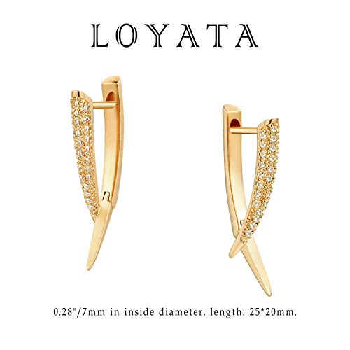 LOYATA Spike Earrings Gold Huggie Hoop Diamond Cubic Zirconia 14K Gold Plated Dainty Small Simple Hypoallergenic Geometric Jewelry Gift for Women - color: Curved Bar Crossover