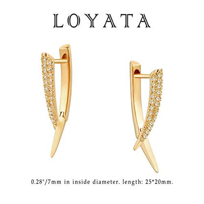 LOYATA Spike Earrings Gold Huggie Hoop Diamond Cubic Zirconia 14K Gold Plated Dainty Small Simple Hypoallergenic Geometric Jewelry Gift for Women - color: Curved Bar Crossover