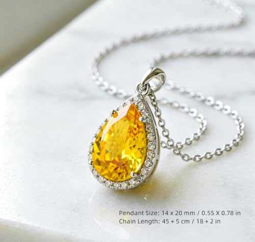 VONSSY Classic Oval Pendant Gemstone Necklace | Crystal Ruby Sapphire Waterdrop Birthstone Teardrop Emerald Necklace | 18K Platinum Gold Plated Chain | Jewelry Gift for Mother Wife Girlfriend - color: NL-Yellow-Platinunm