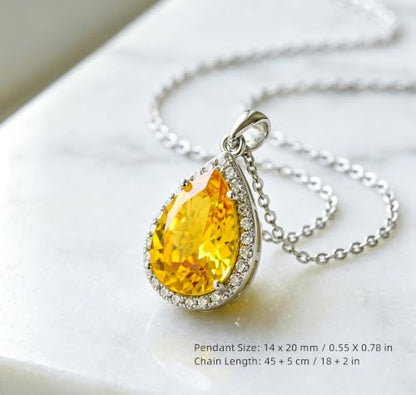 VONSSY Classic Oval Pendant Gemstone Necklace | Crystal Ruby Sapphire Waterdrop Birthstone Teardrop Emerald Necklace | 18K Platinum Gold Plated Chain | Jewelry Gift for Mother Wife Girlfriend - color: NL-Yellow-Platinunm