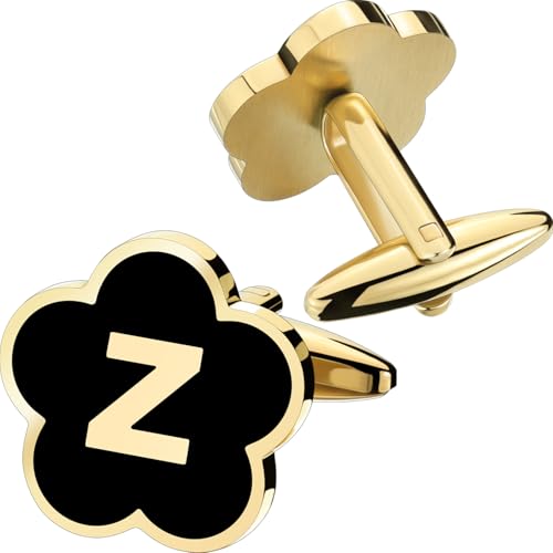 Initial Cufflinks for Mens,Personalized Black Glod Pated Letter Shirts CuffLinks,Stainless Steel Cuff Links, Business Wedding Gift A-Z - style: Letter Z
