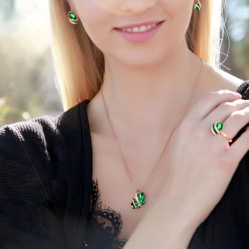 Leafael Wish Stone Pendant Necklace with Birthstone Crystal, 18K Rose Gold Plated/Silvertone, 18" + 2" - color: 105-May-Emerald Green-Rose Gold Plated